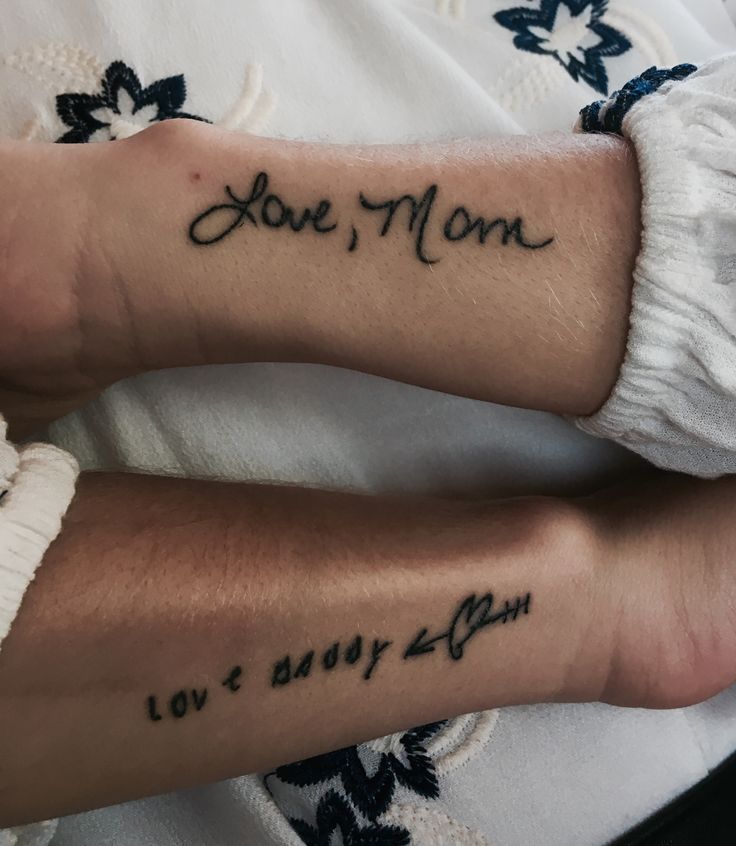 two people with tattoos on their arms that say love mom and love always 24pm