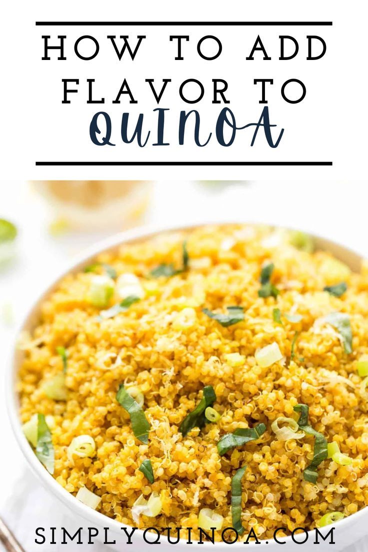 an image of how to add flavor to quinoa in a bowl with text overlay