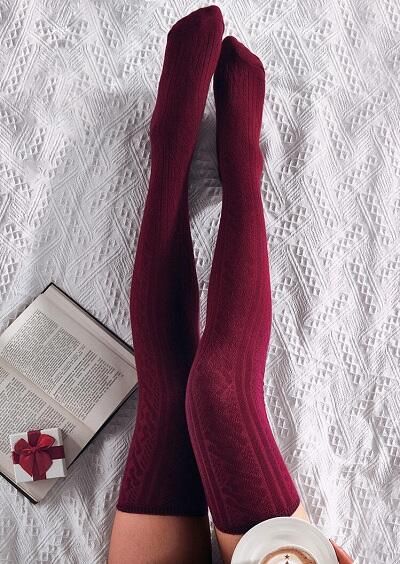 Color: Burgundy Cozy Knee-high Socks For Stocking Stuffers, Casual Warm Knee-high Socks For Stocking Stuffers, Cozy Comfortable Knee-high Socks For Stocking Stuffers, Cozy Over The Knee Socks For Stocking Stuffers, Cozy Thigh High Socks For Stocking Stuffer, Knee-high Socks For Winter Stocking Stuffer, Comfortable Over-the-knee Socks, Warm Knee-high Socks, Red Knee-high Stockings For Winter