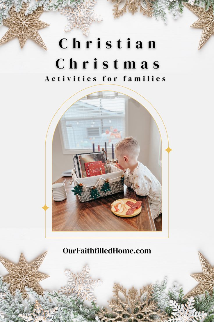 a christmas card with the words christian christmas activities for families on it and an image of a