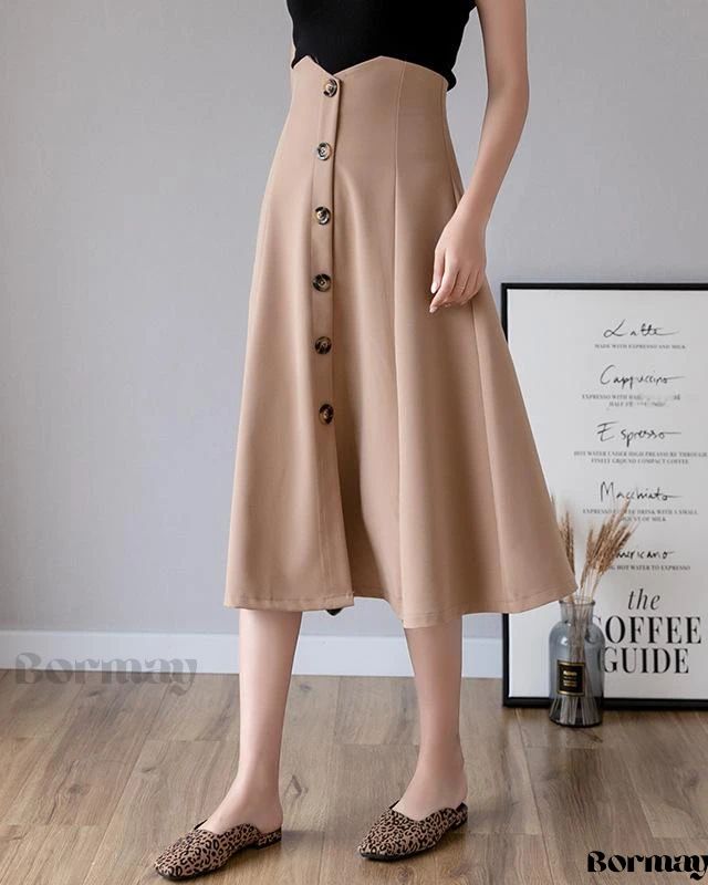 Bormay - Exquisite High-Waisted A-Line Midi Skirt with Elegant Flared Umbrella Silhouette and Classic Button-Up Accents Umbrella Silhouette, Elegant Midi Skirt, Long Skirt Casual, Big Skirts, High Waist Long Skirt, Crop Top Dress, Bohemian Maxi Dress, Evening Dresses For Weddings, Long Sleeve Short Dress