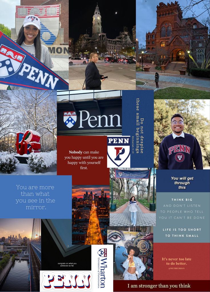 a collage of photos with the words penn and images from other places in it