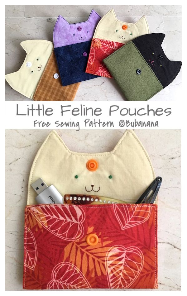 the little felt pouches are made from fabric and have different designs on each side