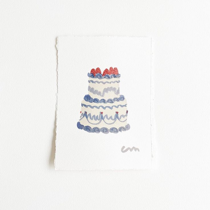 a card with an image of a three tier cake on it's front and side