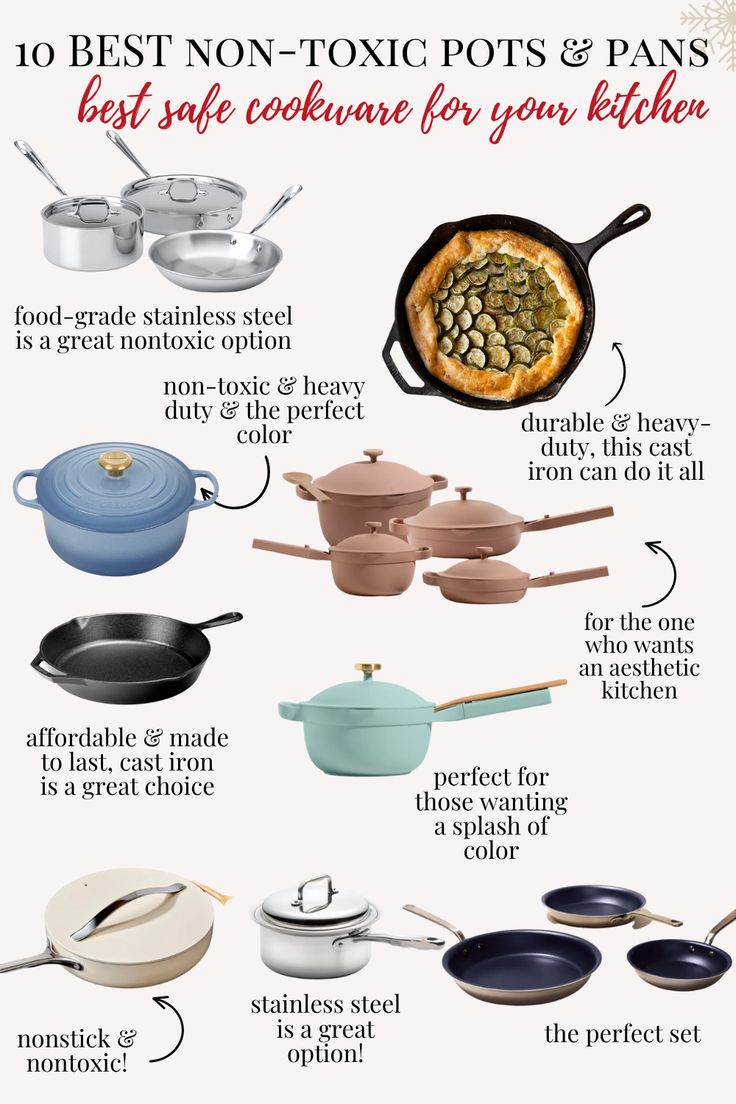 non-toxic pots and pans Best Kitchen Pots And Pans, Cute Cooking Pots And Pans, Oven Safe Cookware, Nice Pots And Pans, Cute Pots And Pans Aesthetic, Best Pots And Pans Cookware Set Nonstick, Cooking Pots And Pans Cookware Set, Pot Sets Cooking, Pan Sets Cooking