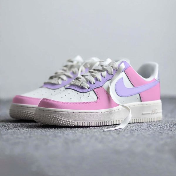 The Pink Purple Custom Air Force 1 is an iconic shoe with a unique style. Its bold pink and purple colorway pairs well with any outfit, and its lightweight and comfortable construction makes it a great addition to any wardrobe. With its timeless aesthetics, you can enjoy the classic look of the Air Force 1 anywhere. Exactly as shown in the pictures. 📷 Brand New & Authentic. 💯 Hand Painted with attention to detail. 👨‍🎨 Waterproof and Flexible. ❤️ Unisex model. Please refer to the Size Cha Pink Nike Air Force 1 Low-top With Gum Sole, Pink Low-top Nike Air Force 1 With Gum Sole, Casual Pink Nike Air Force 1 With Gum Sole, Pink Low-top Nike Air Force 1 Casual Shoes, Custom Pink Sneakers With Contrast Sole, Pink Nike Air Force 1 For Streetwear, Purple Custom Sneakers With Gum Sole For Sports, Trendy Pink Custom Sneakers With Boost Midsole, Custom Purple High-top Sneakers With Gum Sole