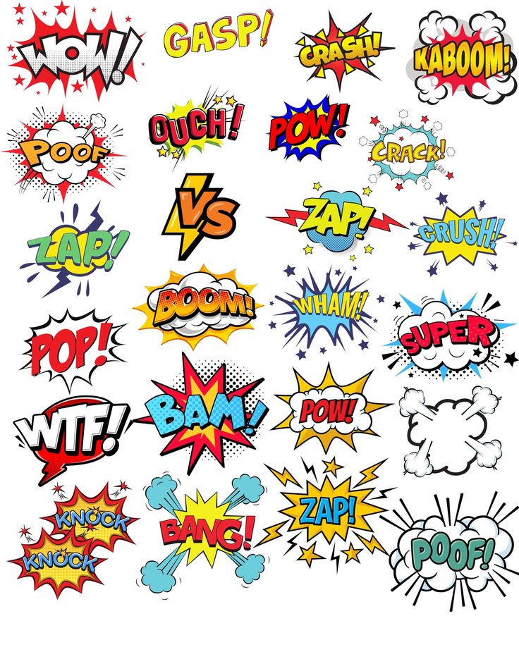 various comic speech bubbles are shown in this image