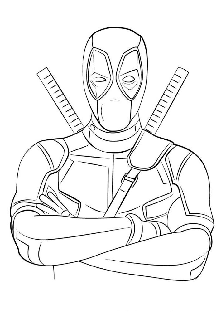 the deadpool coloring page for kids to print out and color with their hands crossed