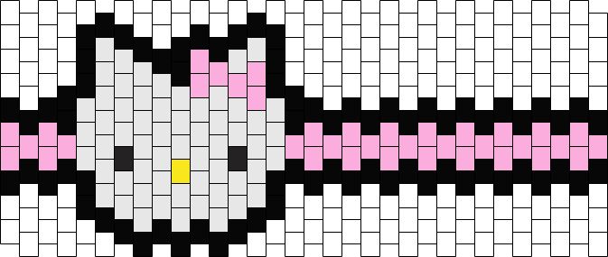 an image of a hello kitty face made out of pixellated squares with pink and white dots