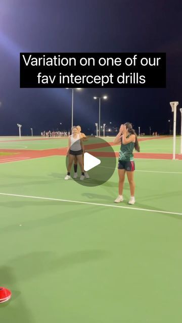 two women on a tennis court with the words variation on one of our fav intercept drills