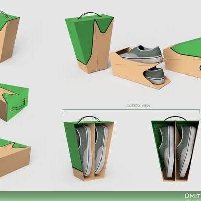 an open cardboard box with shoes in it and instructions on how to fold the shoe