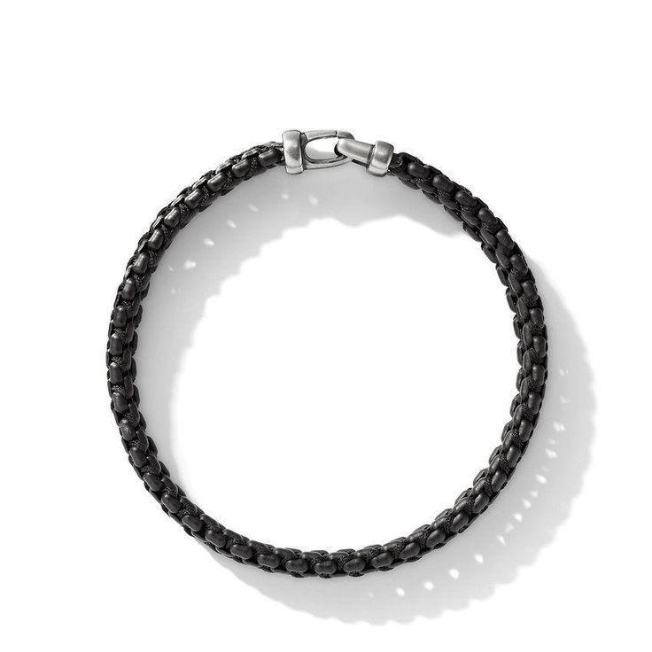 David Yurman Woven Box Chain Bracelet in Black Adjustable Black Bracelet With Sterling Silver Clasp, Adjustable Black Bracelet With Silver Clasp, Black Jewelry With Stainless Steel Clasp, Elegant Black Jewelry With Stainless Steel Clasp, Classic Black Band Jewelry For Formal Events, Elegant Adjustable Matte Black Jewelry, Elegant Matte Black Adjustable Jewelry, Minimalist Black Jewelry With Sterling Silver Clasp, Modern Black Jewelry With Sterling Silver Clasp