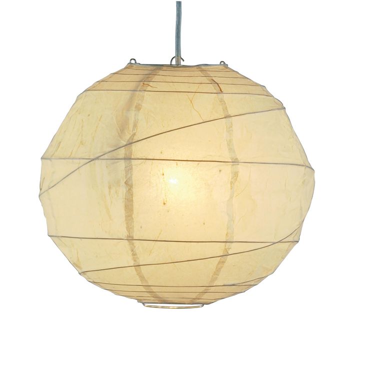 a white paper lantern hanging from a ceiling