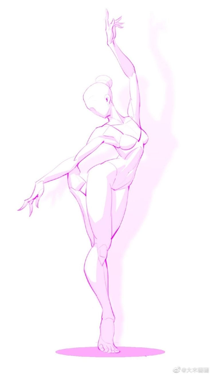 a drawing of a ballerina in the air with her arms outstretched and legs spread out