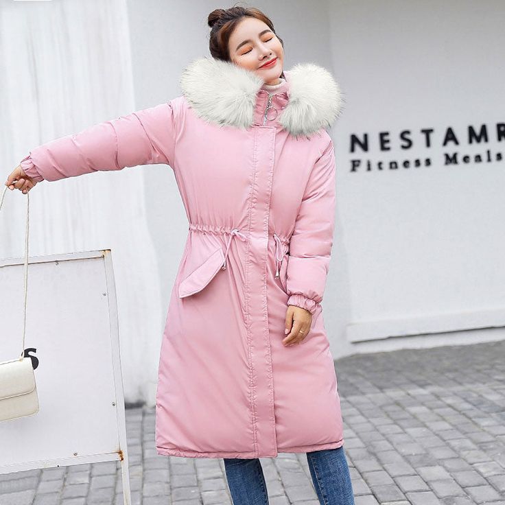 Style: Casual Type: REGULAR Pattern Type: Solid Model Number: Jacket Coat Female Sleeve Length(cm): Full Gender: Women Clothing Length: Long Weight: 1100(g) Material: Polyester Material: COTTON Hooded: Yes Filling: COTTON Thickness: Thick （Winter) Closure Type: zipper Winter Parka For Cold Weather In Pink, Pink Long Sleeve Parka For Winter, Pink Long Sleeve Winter Parka, Long Sleeve Solid Color Parka For Cold Weather, Pink Winter Parka, Fitted Long Sleeve Parka For Winter, Fitted Long Sleeve Parka For Fall, Fitted Long Sleeve Fall Parka, Female Sleeve