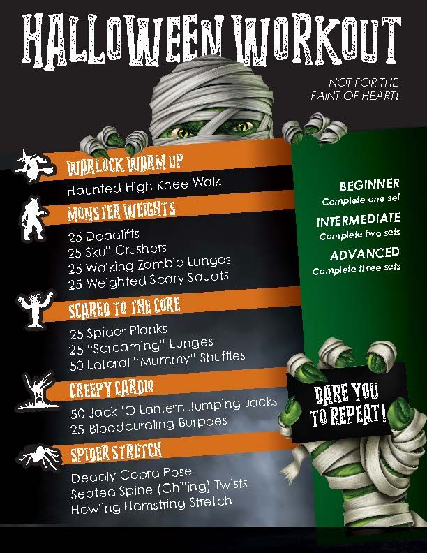 the halloween workout plan is shown with instructions for how to do it and what to use it