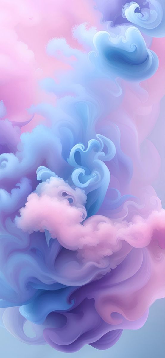 an abstract painting with blue, pink and purple clouds