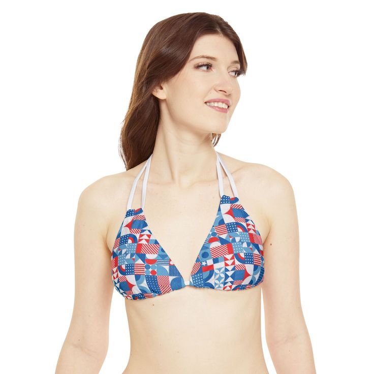 Dive into summer with the Strappy Bikini Set from Nifty Ducks Co.! Crafted from 4-way stretch Tricot, this bikini promises supreme comfort and durability with a blend of 82% Microfiber and 18% Spandex. Tailored for those endless summer days, it features adjustable elastic straps ensuring a flawless fit for all your adventures. Whether it’s a splashy pool party or a sunny beach day, just add your unique art to this two-piece swimsuit and make a splash with style that's uniquely yours. Get ready to turn heads and own the summer like never before! .: Material: 82% microfiber polyester, 18% spandex.: Medium fabric (7.5 oz /yd² (250 g/m²)).: Two piece swimsuit.: 7 strap colors to choose from.: Adjustable elastic straps.: Removable cups.: Assembled in the USA from globally sourced parts.: Seam t Triangle Top Tankini For Swimming, Uv Protection Swimwear With Triangle Top For Swimming, Uv Protection Triangle Top Swimwear For Swimming, Summer Sports Halter Neck Swimwear, Sports Swimwear With Halter Neck, Sports Halter Neck Swimwear For Beach, Sporty Halter Neck Swimwear For Beach, Sporty Halter Neck Beachwear Swimwear, Water Polo Triangle Top Tankini