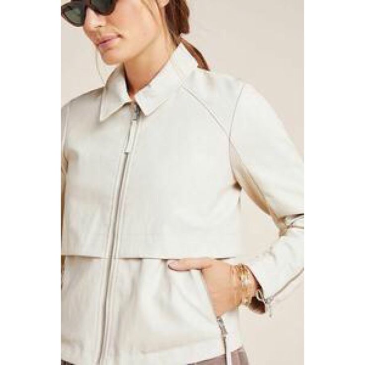 Anthropologie Faux Leather Jacket In Cream. Zip Front With Moto Style Zipper Pockets And Sleeves. Brand New With Tags! Size Medium 18” Underarm To Underarm 22” Long Functional Yet Feminine, This Anorak's Contemporary Cut Makes It An Endlessly Versatile Layering Piece. Vegan Leather Side Slant Pockets Zip Front Side Sleeve Zipper Stretchy Knit Back Mid Weight Rayon, Polyester, Cotton; Polyester, Cotton Lining Color: Off White (Neutral) Machine Wash. Imported Leather Crop Jacket, Winter Puffer Jackets, Olive Green Jacket, Textured Jacket, Vintage Preppy, Anthropologie Jacket, Vegan Leather Jacket, Houndstooth Blazer, Moto Style