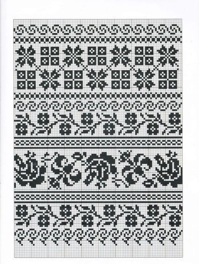 a cross stitch pattern with black and white designs on the bottom, in two rows