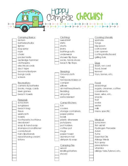 a printable happy camper checklist