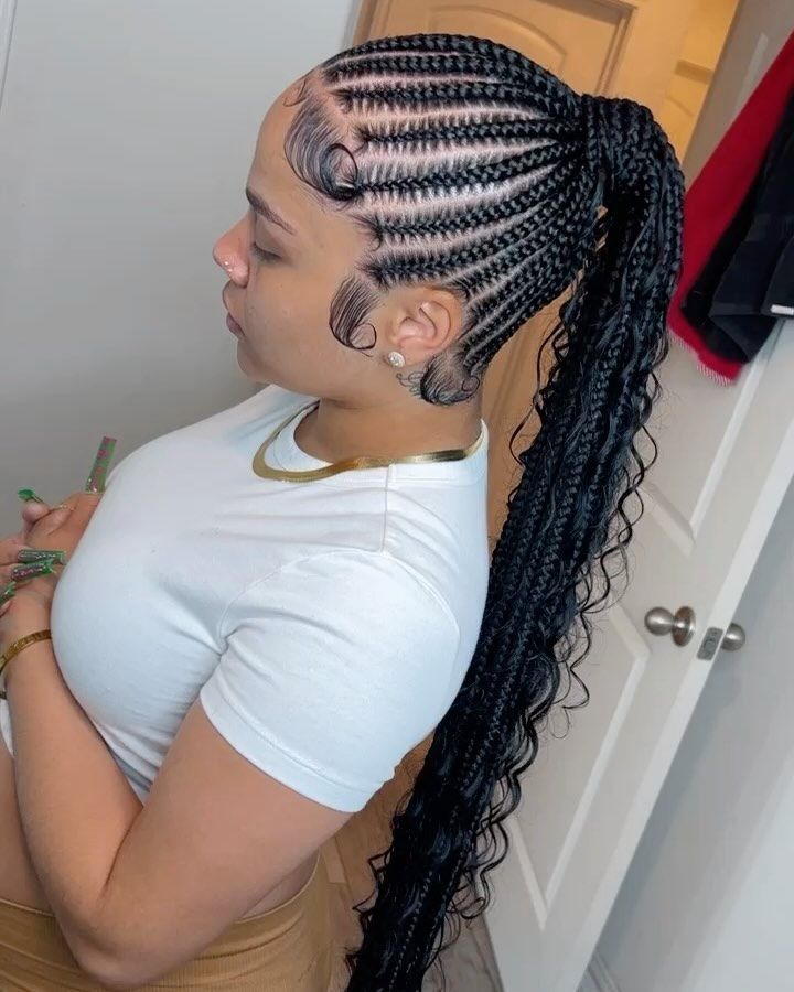 San Antonio Braider 💚 | THEE BOHEMIAN PONYTAIL 🔥🔥 June & July Open For Booking . . . . . . 📌 #braids #knotlessbraids #knotlessboxbraids #boxbraids #braidstyles #n… | Instagram Bohemian Ponytail, Ponytail Braid Styles, Cornrow Updo Hairstyles, Feed In Ponytail, Natural Hair Bun Styles, Feed In Braids Hairstyles, Braids Hairstyles Pictures, Braided Cornrow Hairstyles, Quick Braided Hairstyles