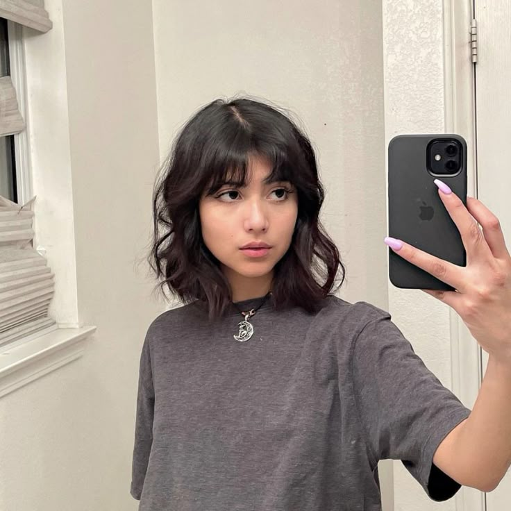 Bob With Bottleneck Bangs, Haircut For Every Face Shape, Black Long Bob, Bottleneck Bangs, Timeless Haircut, Above Shoulder Length Hair, Shoulder Length Wavy Hair, Shoulder Length Hair With Bangs, Bobs With Bangs