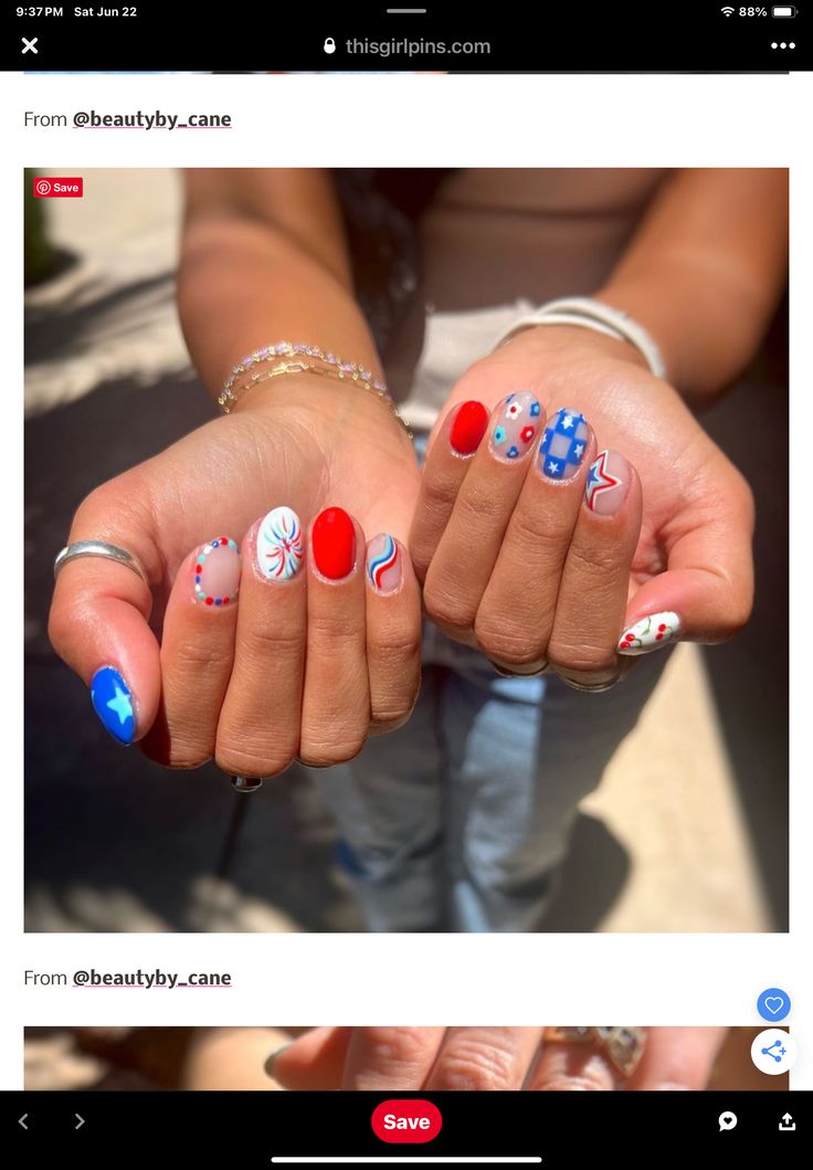 4th Of July Nail, 4th Of July Nails, Nail Design Ideas, July Nails, Patriotic Holidays, Red White And Blue, Nail Design, Cute Nails, Summer Nails