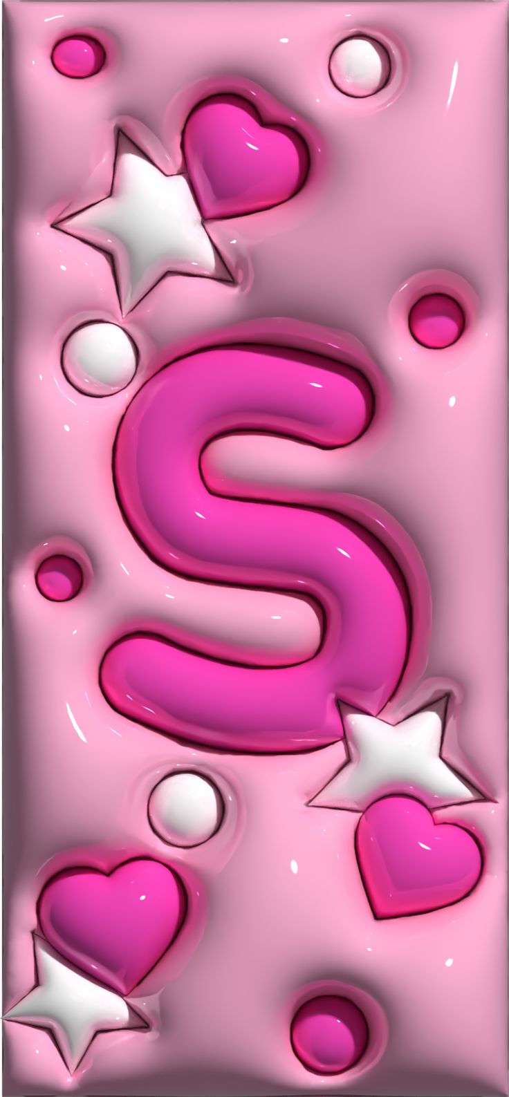 an abstract pink background with white stars and bubbles in the shape of letters s on it