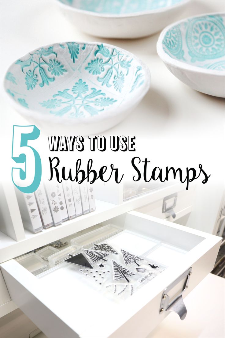 the top five ways to use rubber stamps for crafts and other crafting projects with text overlay that reads, 5 ways to use rubber stamps