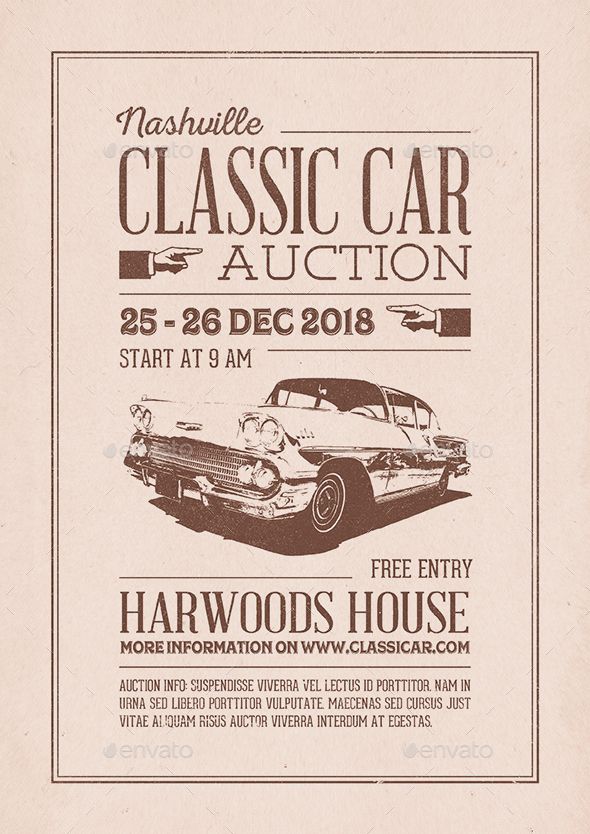 an old car auction flyer is shown