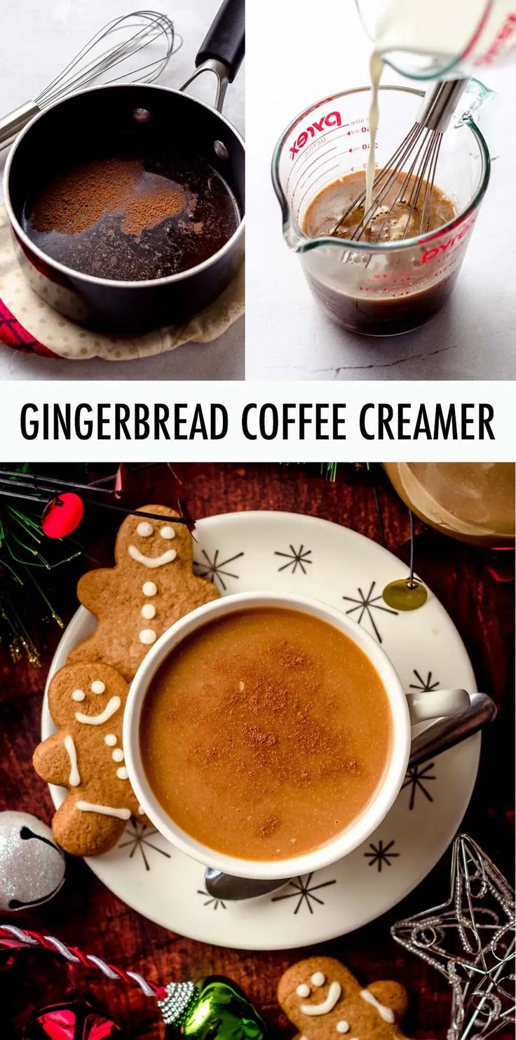 gingerbread coffee creamer in a mug and on a plate