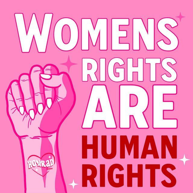 a pink poster with the words women rights are human rights