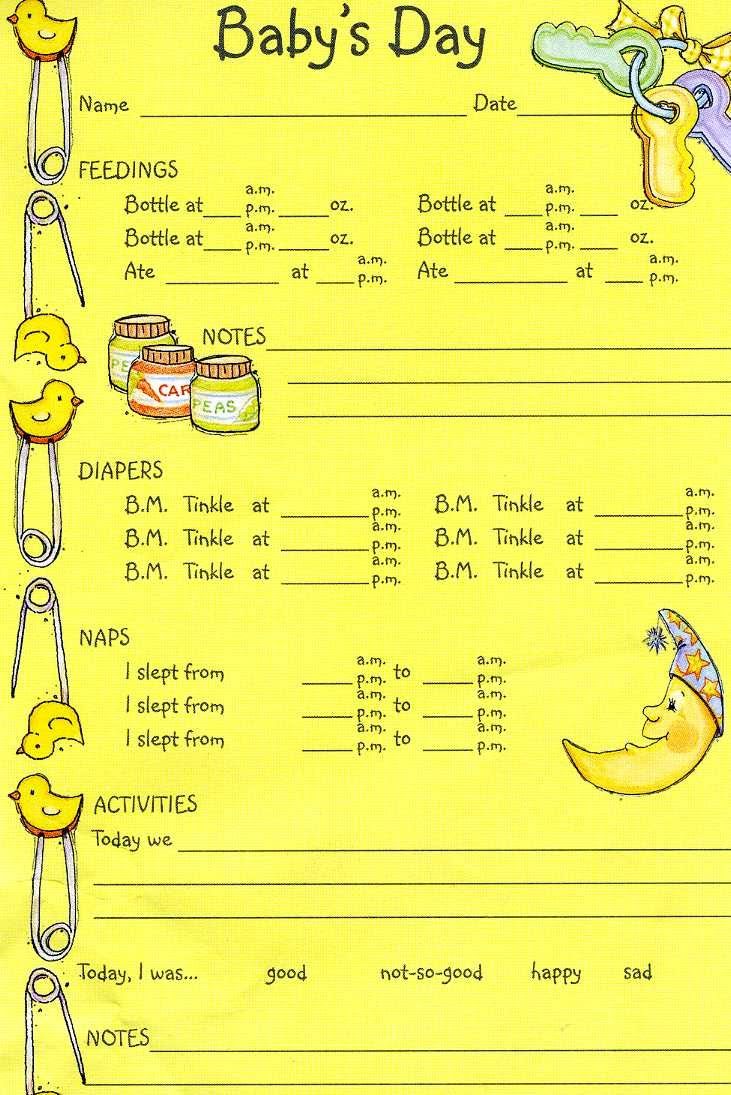 a baby's day activity sheet with toys on it