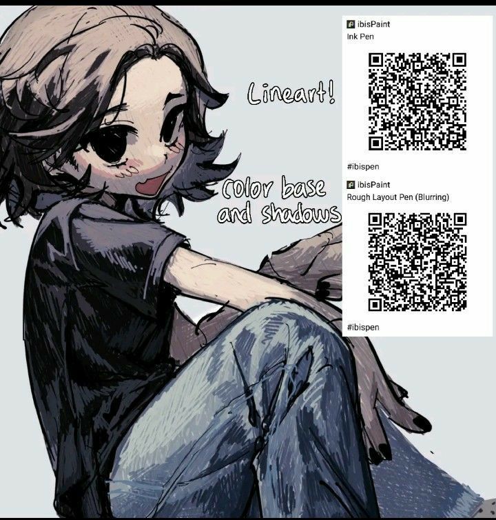 a person sitting on the ground with a qr code in front of them that says, linear color base and shadows