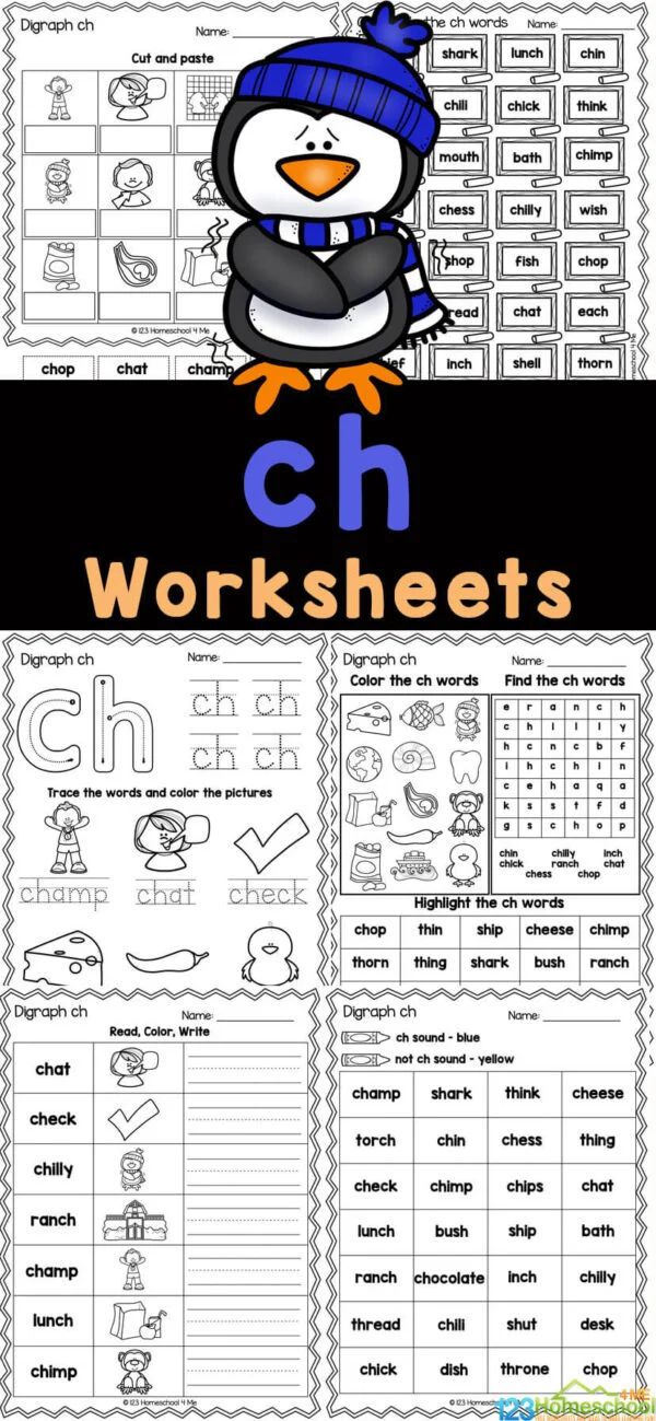 a penguin worksheet with the words ch and an image of a penguin on it