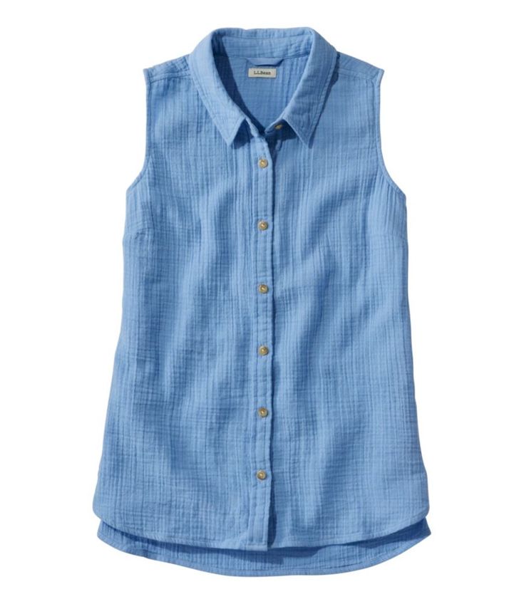 Incredibly cool and cloudlike in 100% cotton, this textured lightweight sleeveless shirt is wonderfully crinkled and the perfect choice for warmer weather. Falls at low hip. Slightly Fitted: Softly shapes the body. 100% cotton in a lightweight 4 oz. crinkled gauze. Machine wash and dry. Button-front placket. Curved droptail hem. Imported. Fit: Slightly Fitted | Women's Cloud Gauze Sleeveless Shirt, Cotton Casual Summer Tops With Crinkle Texture, Summer Tops With Crinkle Texture For Daywear, Summer Crinkle Texture Top For Daywear, Spring Cotton Crinkle Texture Top, Spring Cotton Top With Crinkle Texture, Casual Crinkle Texture Top For Daywear, Casual Sleeveless Top For Warm Weather, Sleeveless Shirt Women, Yellowstone T Shirts