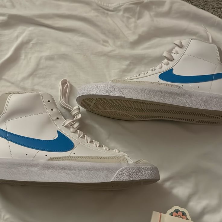 Nike Blazers Brand New Never Worn Nike White Skate Shoes For School, White Nike Skate Shoes For School, White Skate Shoes For School In Spring, White Spring Skate Shoes For School, Nike High-top Sneakers In Light Blue Casual Style, Nike Light Blue High-top Sneakers Casual, Nike Light Blue Casual High-top Sneakers, Nike Casual High-top Sneakers In Light Blue, Casual Nike High-top Sneakers In Light Blue