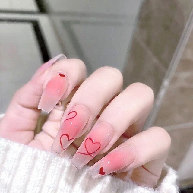 Sanrio Nails, Heart Nail Designs, Heart Nail, Nagel Tips, Blush Nails, Fake Nails With Glue, Pretty Gel Nails, Really Cute Nails, Diy Nail Art