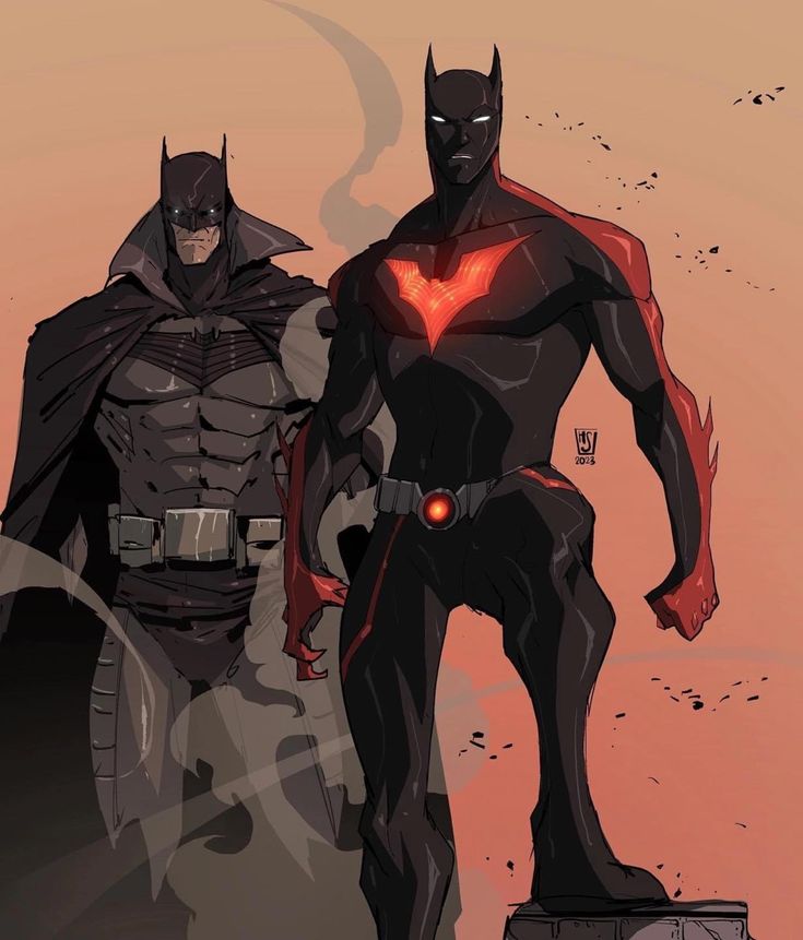 two batman characters standing next to each other