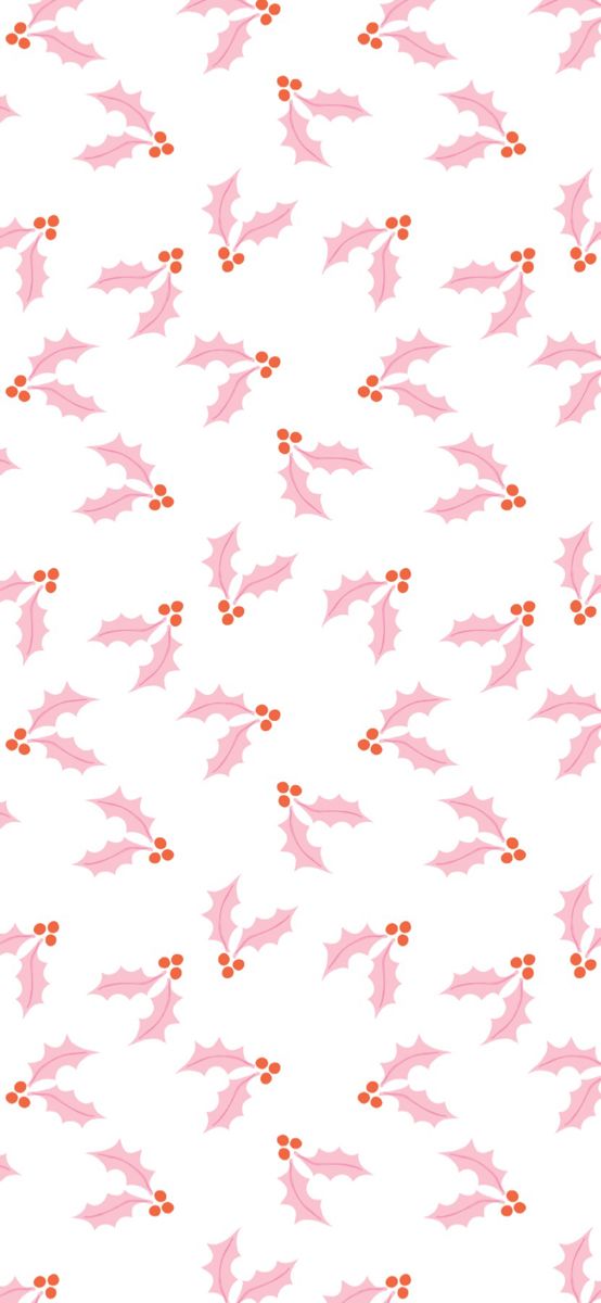 a white background with pink and red holly berries on it's side, in the center is an orange dot