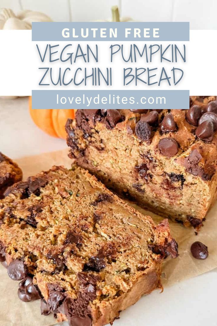 gluten free vegan pumpkin zucchini bread with chocolate chips on top