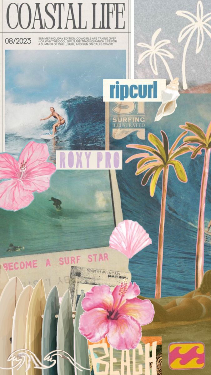 an image of a magazine cover with surfboards and flowers on the front, along with words that read coastal life