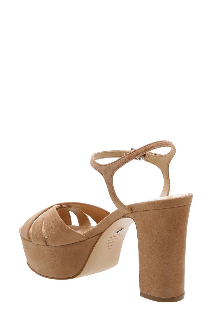 A bold platform and chunky heel add scene-stealing style to a strappy sandal secured by a slim ankle strap. 4" heel; 1 1/2" platform (size 8.5) 3" strap height Adjustable ankle strap with buckle closure Leather upper, lining and sole Made in Brazil Formal Sandals With Chunky Platform And Ankle Strap, Evening Suede Platform Heels, Evening Platform Wedge Sandals With Ankle Strap, Chunky Platform Open Toe Suede Heels, Evening Chunky Platform Leather Heels, Leather Chunky Platform Evening Heels, Evening Wedge Sandals With Chunky Platform And Ankle Strap, Spring Chunky Platform Suede Heels, Chunky Platform Suede Heels For Spring