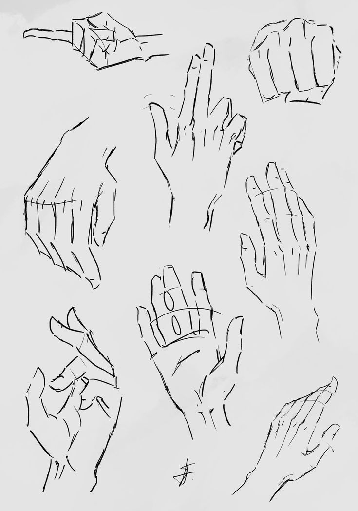 several hand gestures drawn in black and white