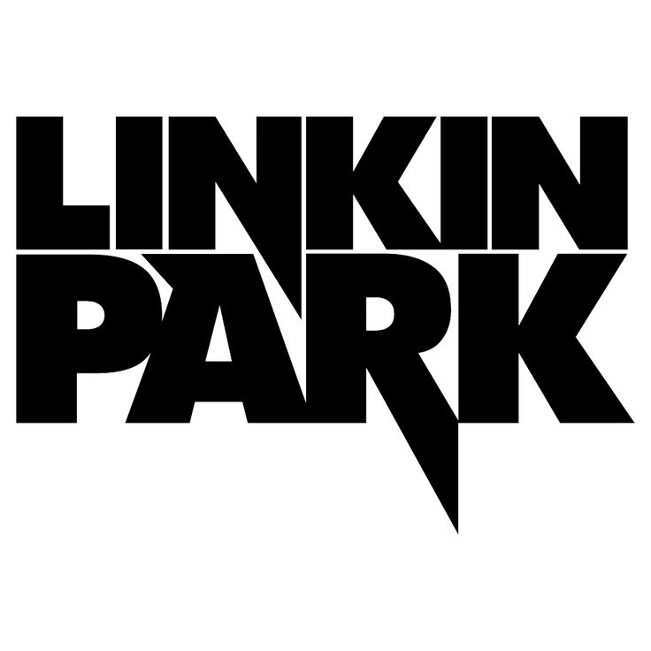 the linkin park logo is shown in black and white, with an arrow pointing to it