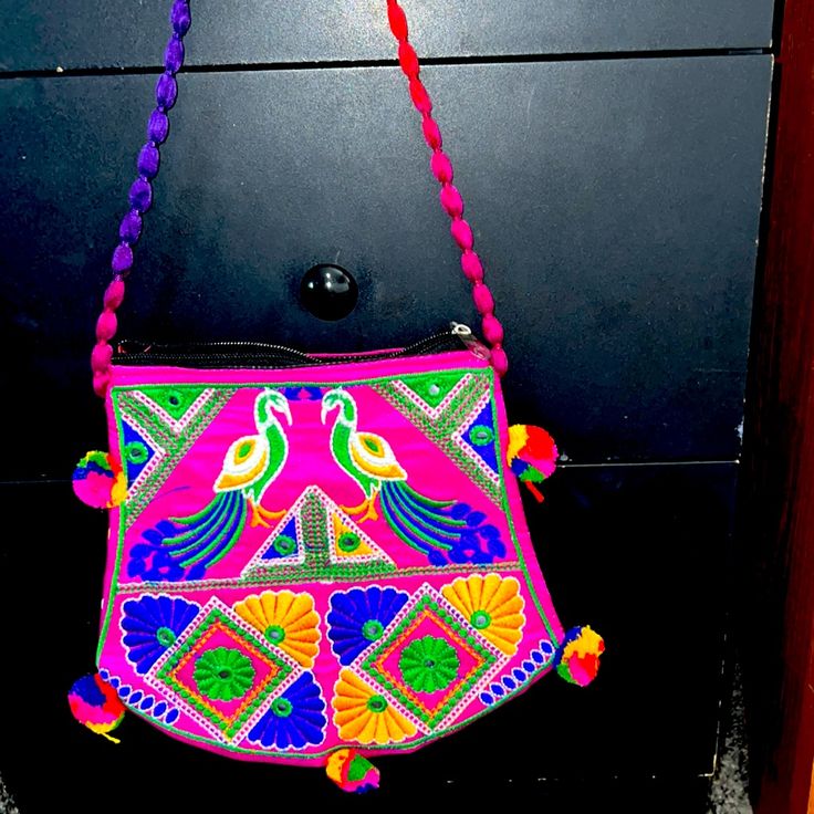 Indian Gujarati Embroidered Sling Bags For Young Girls And Women. Trendy Pink Embroidered Bag, Trendy Embroidered Pouch Shoulder Bag, Pink Crossbody Shoulder Bag For Festival, Summer Pink Embroidered Bags, Pink Pouch Shoulder Bag For Festival, Traditional Pink Shoulder Bag, Multicolor Embroidery Crossbody Shoulder Bag, Pink Embroidered Shoulder Bag, Pink Embroidered Shoulder Bag For Festivals