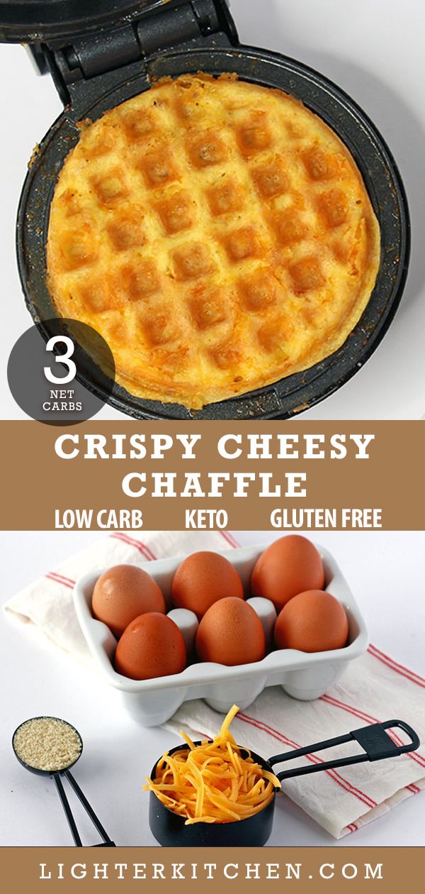 three different types of waffles with text overlay that reads 3 crispy cheesy chaffle low carb keto gluen free