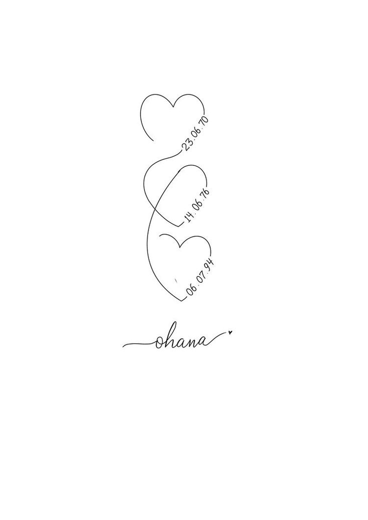 two hearts with the word ohana written in cursive writing