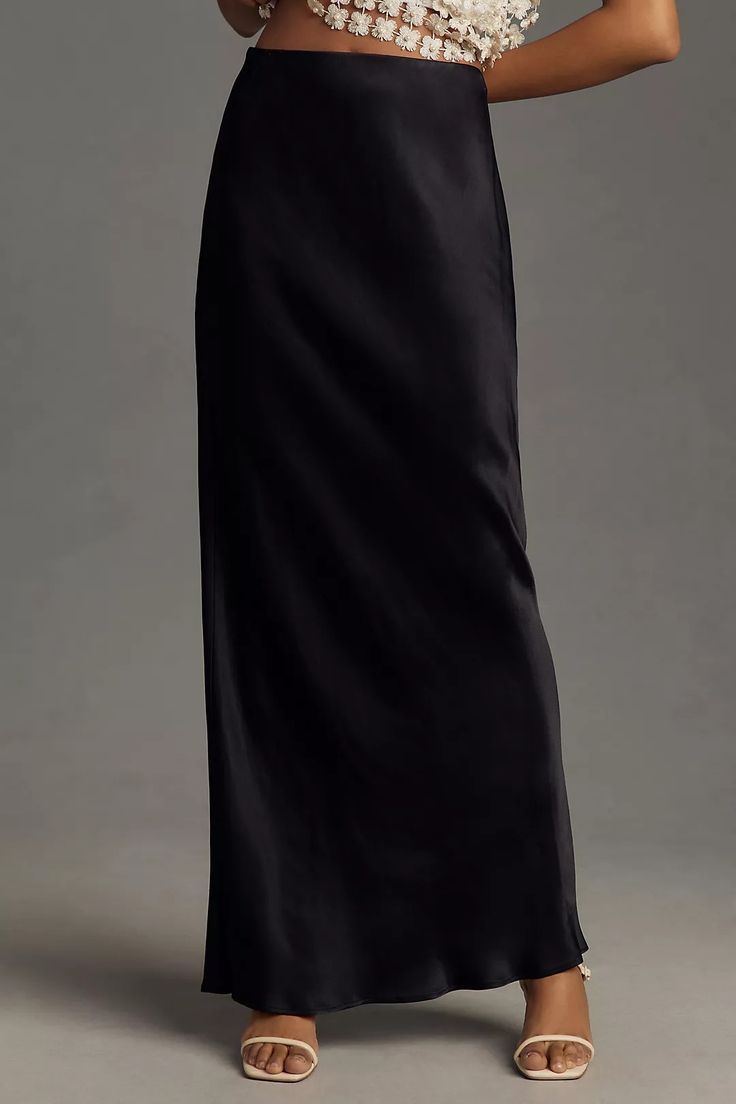 The Tilda Maxi Slip Skirt | Anthropologie 333 Wardrobe, Maxi Slip Skirt, Simply Chic, Slip Skirt, French Inspired, Style Clothes, Black Fits, Cut Design, Black Blouse